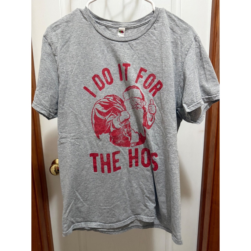 Fruit of the Loom Mens Gray I‎ Do It For The Hos Santa Graphic T-Shirt Size M